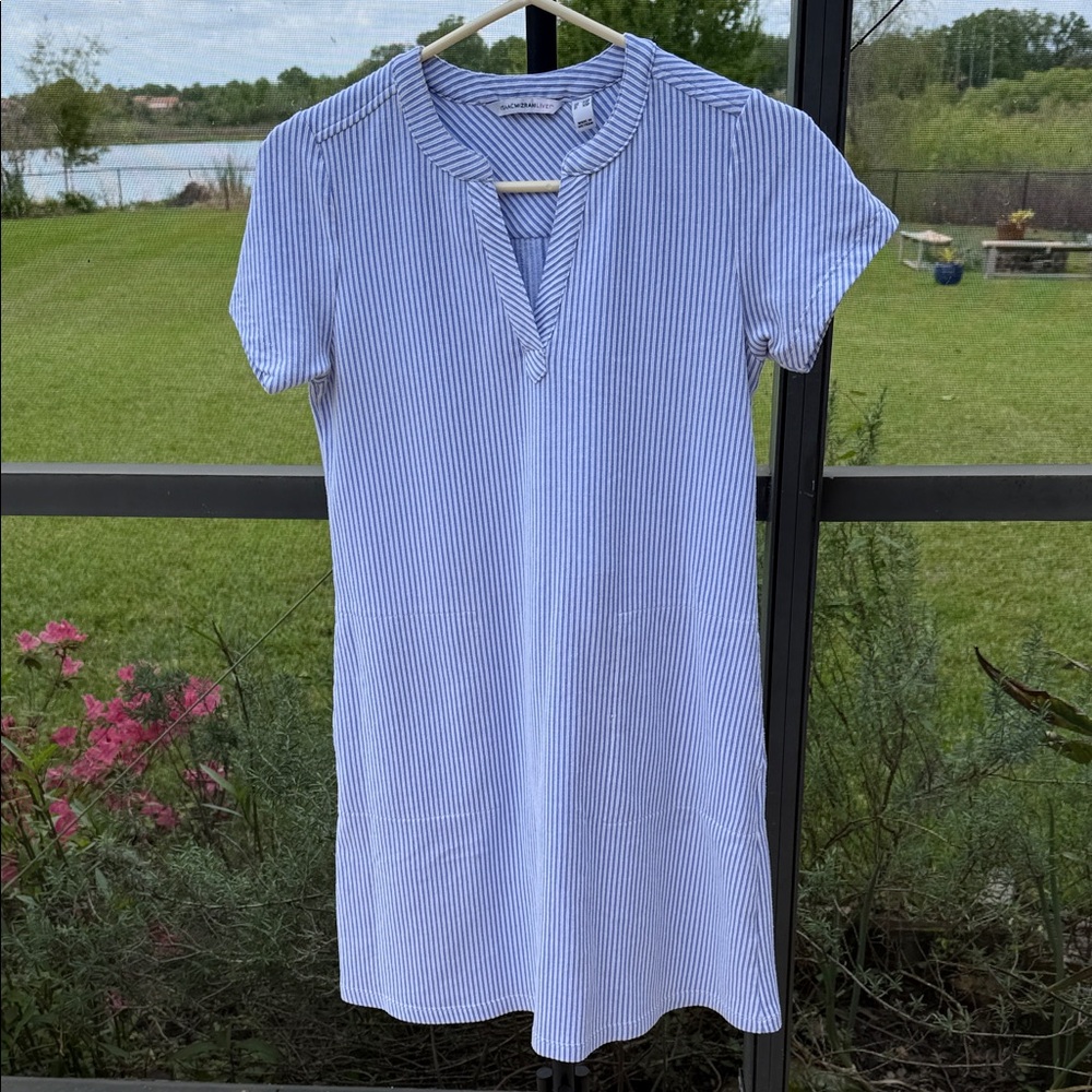 Isaac Mizrahi Light Blue and White Striped Midi Dress
